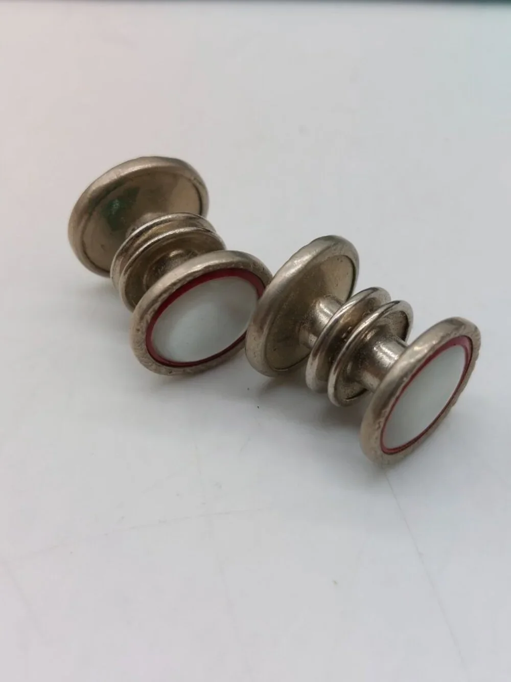 Men's Cufflinks Mother of Pearl Red Round Silver Tone .50